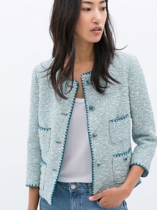 Zara Jackets & Blazers - Zara Light Blue Embroidered Jacquard Jacket